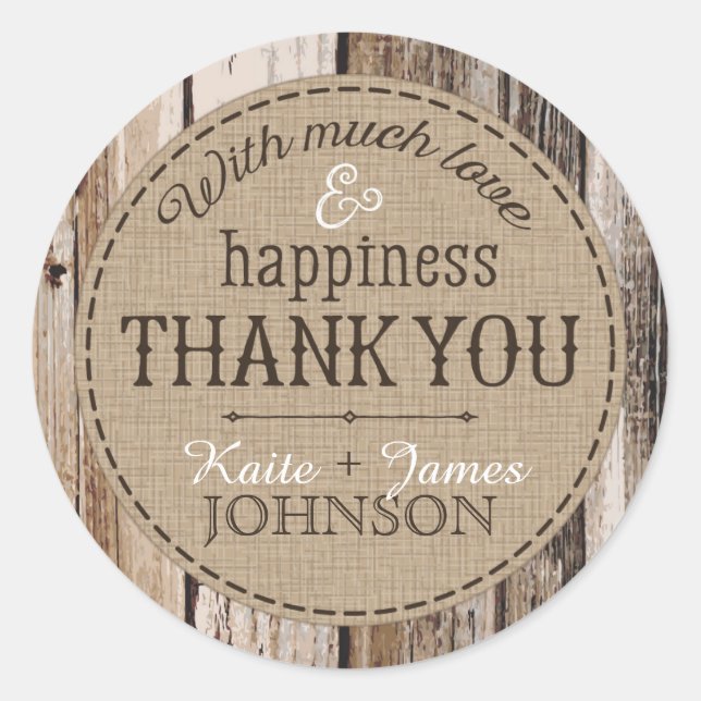 Adesivo Redondo Country Wood Planks Rustic Obrigado Rótulo De Casa (Frente)