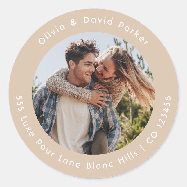 Adesivo Redondo Couple Photo  Return Address Classic Round Sticker (Frente)