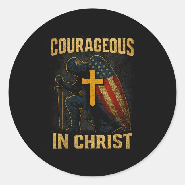 Adesivo Redondo Courageous In Christ Knight Cross Patriotic Usa Fl (Frente)