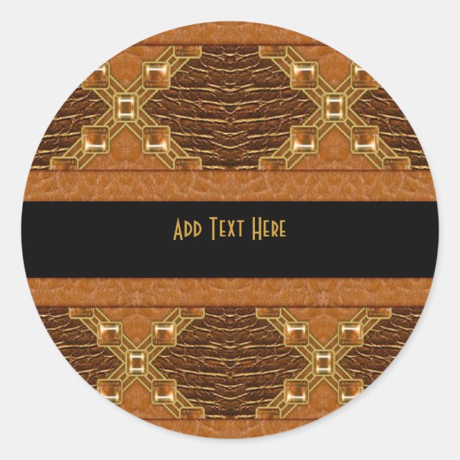 Adesivo Redondo Couro Dourado preto-adesivo (Frente)