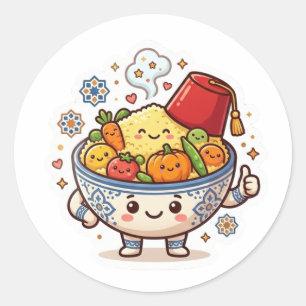Adesivo Redondo Couscous Marroquino Kawaii - Comida Tradicional Fo