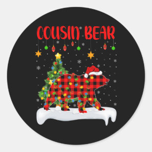 Adesivo Redondo Cousin Bear Christma da Família de Buffalo Xadrez