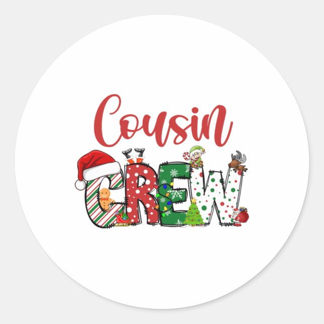 Adesivo Redondo Cousin Crew Christmas Family Pajama Front And Back (Frente)