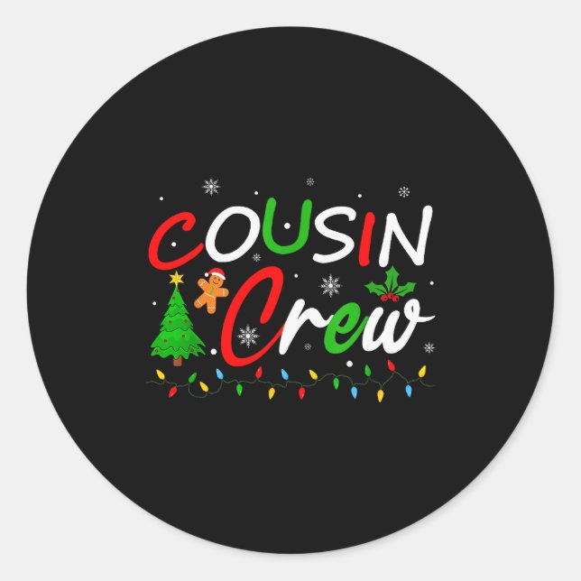 Adesivo Redondo Cousin Crew Christmas Family Santa Men Women Kids  (Frente)