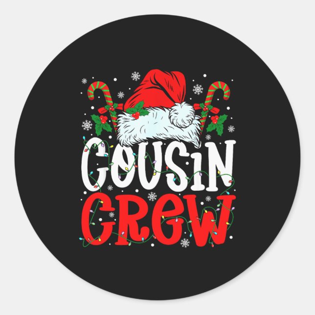 Adesivo Redondo Cousin Crew Christmas Santa Hat Xmas Lights Men Bo (Frente)