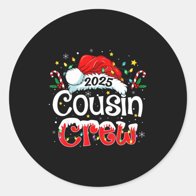 Adesivo Redondo Cousin Crew Christmas Xmas Lights Family Matching  (Frente)