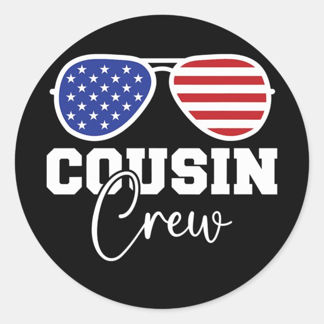 Adesivo Redondo Cousin Crew Family USA American Flag Patriotic (Frente)
