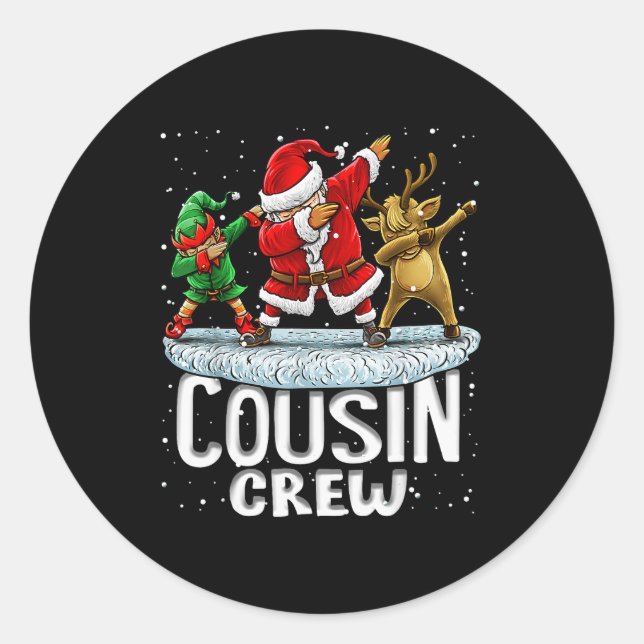 Adesivo Redondo Cousin Crew Santa Elf Dabbing Matching Family Chri (Frente)