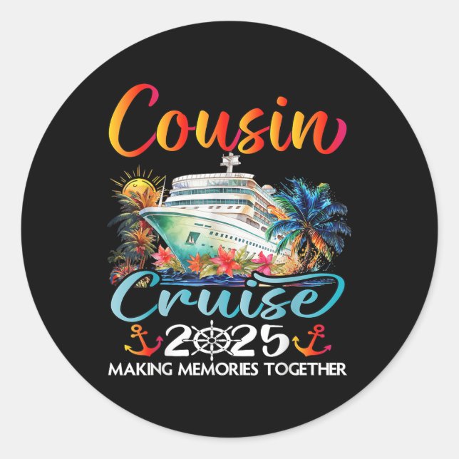 Adesivo Redondo Cousins Cruise 2025 Cruising Cousins Vacation Trip (Frente)