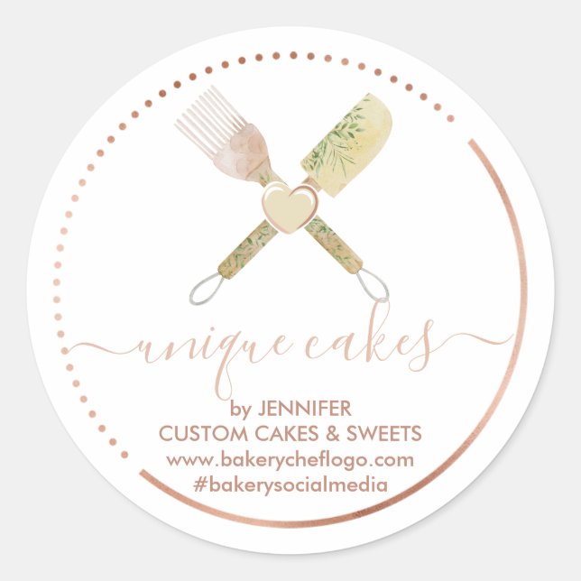 Adesivo Redondo Couve-de-padaria coraçã espátula chef fofo (Frente)