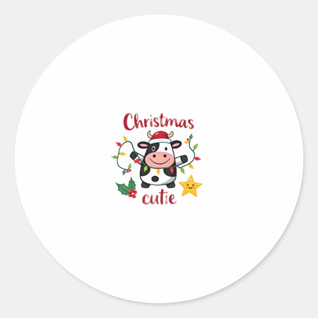 Adesivo Redondo Cow Christmas Cutie Cows Christmas T-Shirt (6) (Frente)