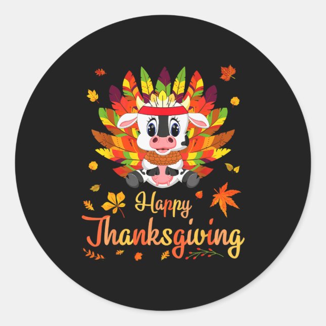 Adesivo Redondo Cow Turkey Costume Heart Happy Thanksgiving Day Da (Frente)