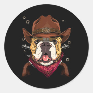 Adesivo Redondo Cowboy Americano Bulldog Country Music Rodeo Howdy