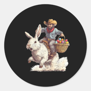 Adesivo Redondo Cowboy Andando Páscoa Bunny Western Howdy Páscoa F