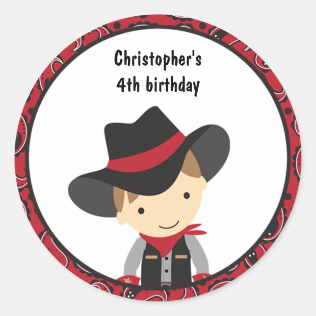 Adesivo Redondo Cowboy Birthday Stickers (Frente)
