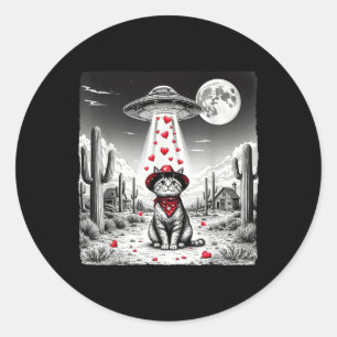 Adesivo Redondo Cowboy Cat Ufo Memória Engraçado Dia de os namorad