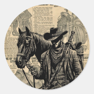 Adesivo Redondo Cowboy com selas de cavalo com arte ocidental