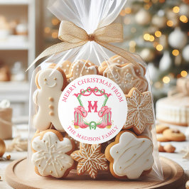 Adesivo Redondo Cowboy de Natal com aquarela Boots Monogramas Cres