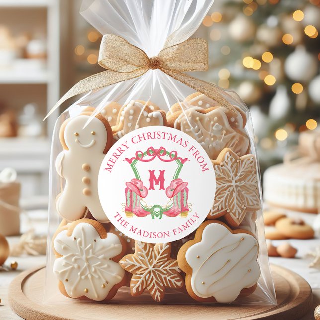 Adesivo Redondo Cowboy de Natal com aquarela Boots Monogramas Cres (Criador carregado)