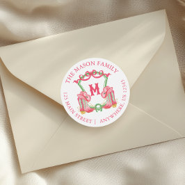 Adesivo Redondo Cowboy de Natal com aquarela Boots Monogramas Cres