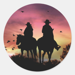 Adesivo Redondo Cowboy e Cowgirl Country West Riding Stickers