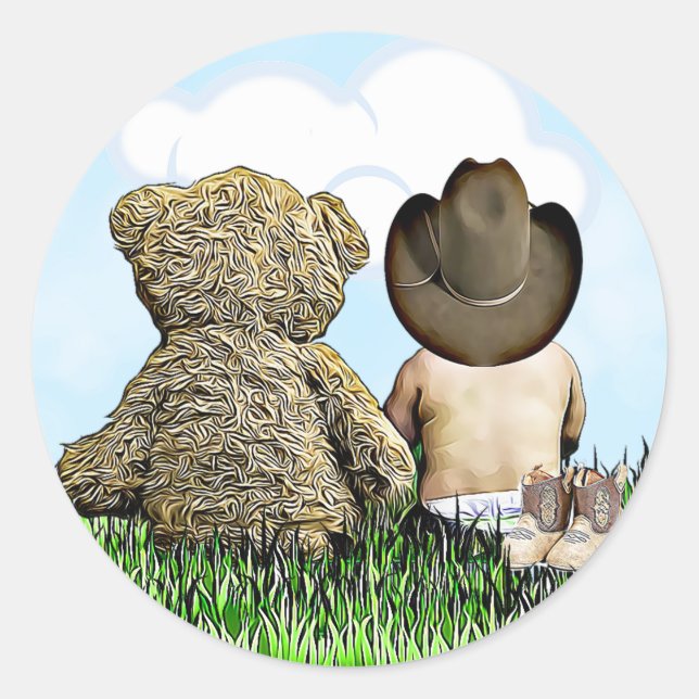 Adesivo Redondo Cowboy e Teddy Bear Boy (Frente)