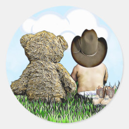 Adesivo Redondo Cowboy e Teddy Bear Boy