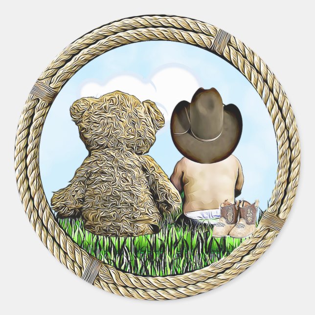 Adesivo Redondo Cowboy e Teddy Bear Boy (Frente)
