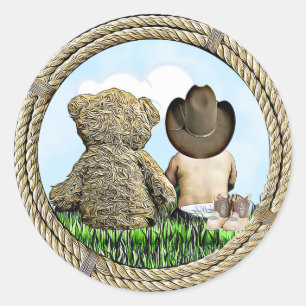 Adesivo Redondo Cowboy e Teddy Bear Boy