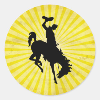 Adesivo Redondo Cowboy em Bucking Bronc; amarelo