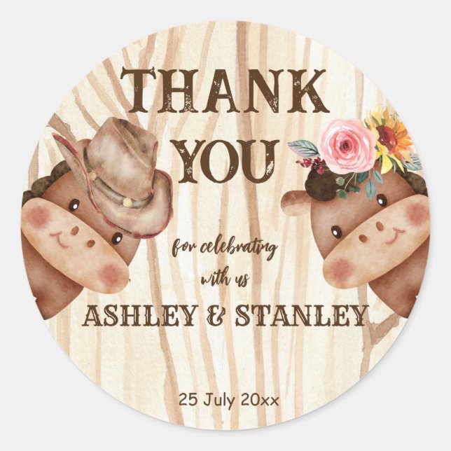 Adesivo Redondo Cowboy gênero revela festa (Frente)