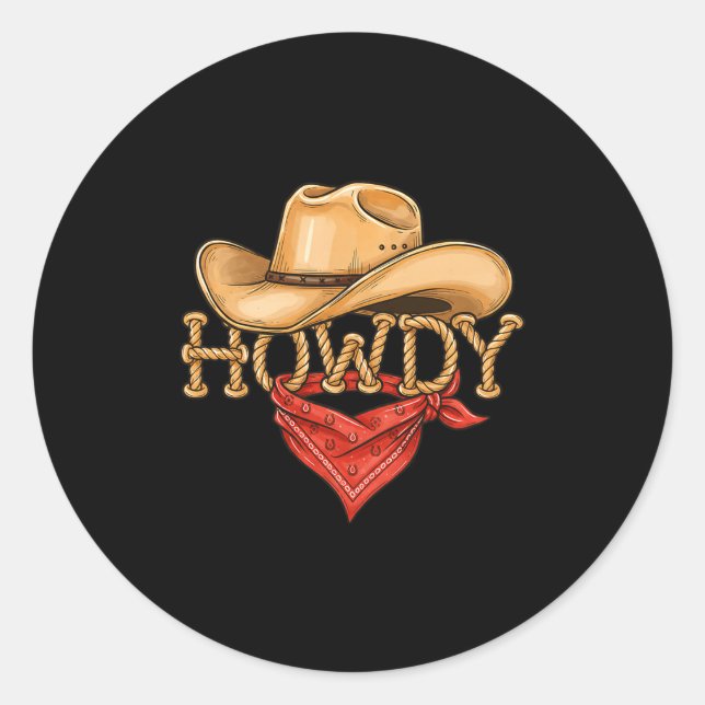 Adesivo Redondo Cowboy Howdy Rope Hat Bandana Western Rodeo Design (Frente)