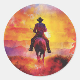 Adesivo Redondo Cowboy no autocolante do sol.
