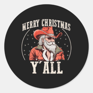 Adesivo Redondo Cowboy Papai Noel Feliz Natal Y'all Western C