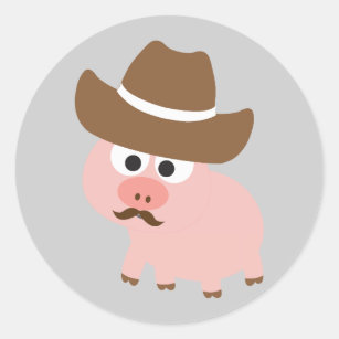 Adesivo Redondo Cowboy Pig