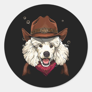 Adesivo Redondo Cowboy Poodle Western Rodeo Cowboy Hat e Bandana