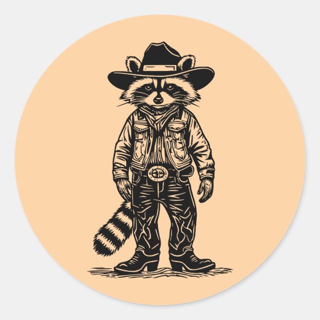 Adesivo Redondo cowboy raccoon (Frente)
