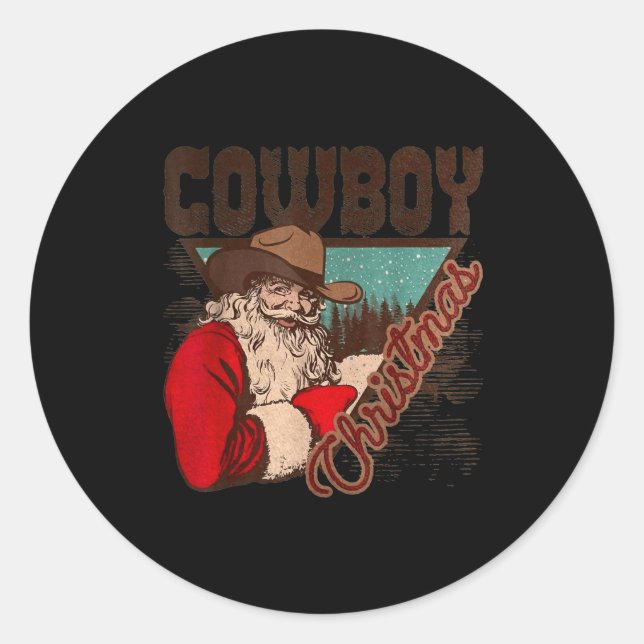 Adesivo Redondo Cowboy Santa Claus Merry Christmas Western Country (Frente)