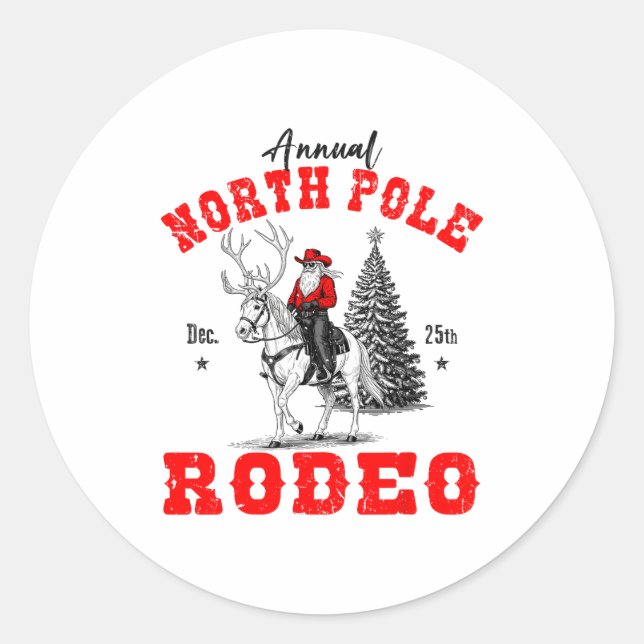 Adesivo Redondo Cowboy Santa Riding Reindeer North Le Rodeo Christ (Frente)