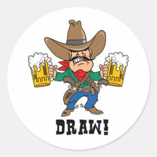 Adesivo Redondo Cowboy Segurando Perucas De Cerveja