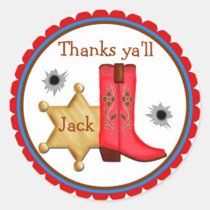 Adesivo Redondo Cowboy Wild West Birthday Stickers