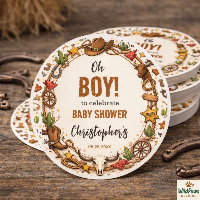 Adesivo Redondo Cowboy Wild West Rodeo Ranch | Rustic Western Baby (Cowboy Wild West Rodeo Ranch | Rustic Western Baby Classic Round Sticker
)