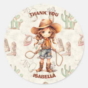 Adesivo Redondo Cowgirl 5 Birthday Bash