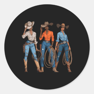 Adesivo Redondo Cowgirl Afro-Americana do País Ocidental