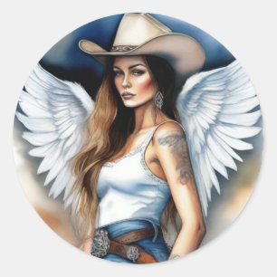 Adesivo Redondo Cowgirl Angel Sticker
