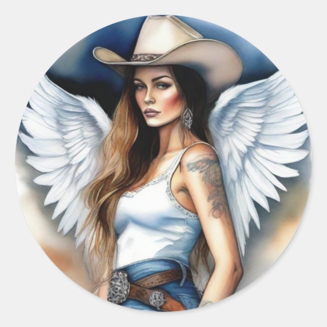 Adesivo Redondo Cowgirl Angel Sticker (Frente)