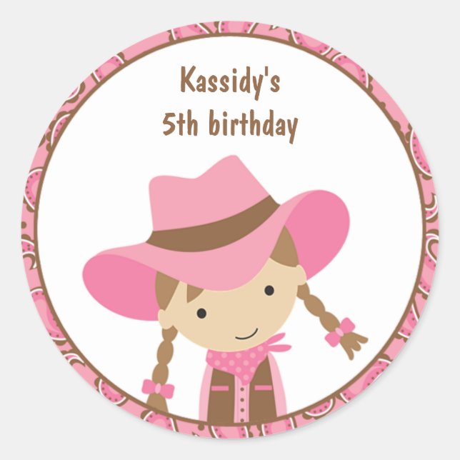 Adesivo Redondo Cowgirl Birthday Stickers (Frente)