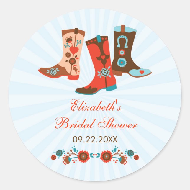 Adesivo Redondo Cowgirl Boots Favor Sticker (Frente)
