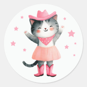 Adesivo Redondo Cowgirl Cat Pastel Pink Coca-Cola-de-Água Cinta Oc