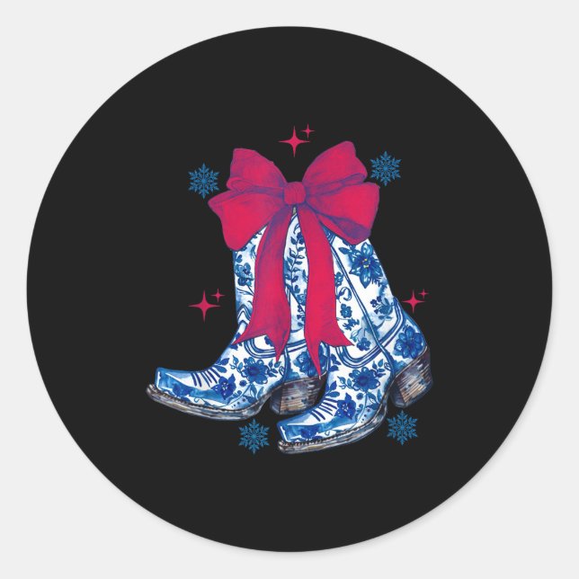 Adesivo Redondo Cowgirl Christmas Funny Coquette Bow Boots Gift Me (Frente)